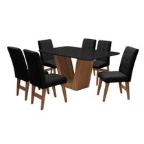 Conjunto Mesa de Jantar Safira com 06 Cadeiras Agata 160cm Cedro/Preto/Preto - Amarena Móveis