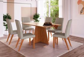 Conjunto Mesa de Jantar Seul Tampo de Vidro com 6 Cadeiras Madeira Maeve Canela/Off White/Creme Espresso Móveis