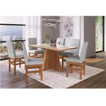 Conjunto Mesa de Jantar Seul Tampo Vidro com 6 Cadeiras Madeira Flora Canela/Off White/Linho Claro Espresso Móveis