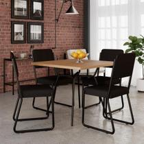 Conjunto Mesa De Jantar Soho Quadrada Orgânica C/ 04 Cadeiras Next Est.preta - Nogueira E Preto Nogueira E Preto