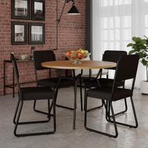 Conjunto Mesa De Jantar Soho Redonda C/ 04 Cadeiras Next Est.preta - Acácia Mel E Preto Acácia Mel E Preto