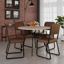 Conjunto Mesa De Jantar Soho Redonda Com 04 Cadeiras Next Est.preta - Off White E Cr Whisky Off White E Cr Whisky