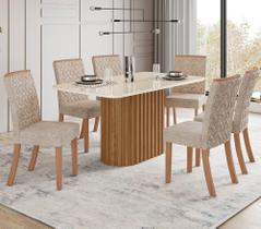 Conjunto Mesa de Jantar Solana com Vidro e 6 Cadeiras Esther Henn - Nature/Off White/Creme