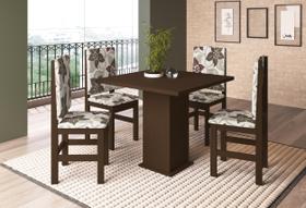 Conjunto Mesa de Jantar Sydney com 4 Cadeiras Brenda Madeira Tabaco/Floral Espresso Móveis
