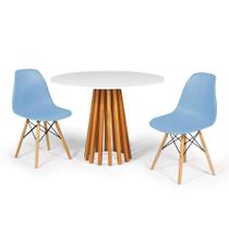 Conjunto Mesa de Jantar Talia Amadeirada Branca 100cm com 2 Cadeiras Eames Eiffel - Azul Claro