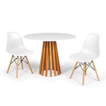 Conjunto Mesa de Jantar Talia Amadeirada Branca 100cm com 2 Cadeiras Eames Eiffel - Branco