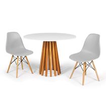 Conjunto Mesa de Jantar Talia Amadeirada Branca 100cm com 2 Cadeiras Eames Eiffel - Cinza