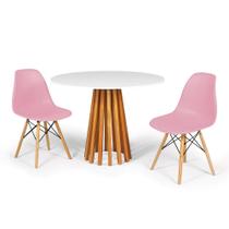 Conjunto Mesa de Jantar Talia Amadeirada Branca 100cm com 2 Cadeiras Eames Eiffel - Rosa