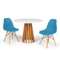 Conjunto Mesa de Jantar Talia Amadeirada Branca 100cm com 2 Cadeiras Eames Eiffel - Turquesa - Magazine Decor