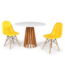 Conjunto Mesa de Jantar Talia Amadeirada Branca 100cm com 2 Cadeiras Eiffel Botonê - Amarelo