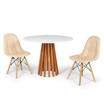 Conjunto Mesa de Jantar Talia Amadeirada Branca 100cm com 2 Cadeiras Eiffel Botonê - Nude