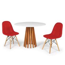Conjunto Mesa de Jantar Talia Amadeirada Branca 100cm com 2 Cadeiras Eiffel Botonê - Vermelho