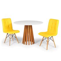 Conjunto Mesa de Jantar Talia Amadeirada Branca 100cm com 2 Cadeiras Eiffel Gomos - Amarelo