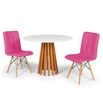 Conjunto Mesa de Jantar Talia Amadeirada Branca 100cm com 2 Cadeiras Eiffel Gomos - Rosa