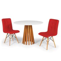 Conjunto Mesa de Jantar Talia Amadeirada Branca 100cm com 2 Cadeiras Eiffel Gomos - Vermelho