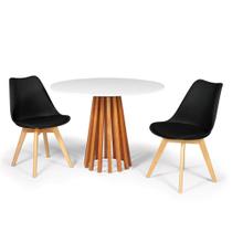 Conjunto Mesa de Jantar Talia Amadeirada Branca 100cm com 2 Cadeiras Eiffel Leda - Preto - Magazine Decor