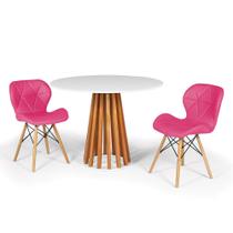 Conjunto Mesa de Jantar Talia Amadeirada Branca 100cm com 2 Cadeiras Eiffel Slim - Rosa