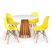 Conjunto Mesa de Jantar Talia Amadeirada Branca 100cm com 4 Cadeiras Eames Eiffel - Amarelo