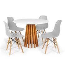 Conjunto Mesa de Jantar Talia Amadeirada Branca 100cm com 4 Cadeiras Eames Eiffel - Cinza