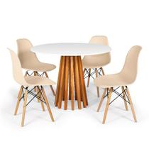 Conjunto Mesa de Jantar Talia Amadeirada Branca 100cm com 4 Cadeiras Eames Eiffel - Nude