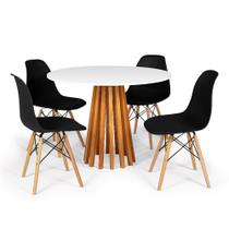 Conjunto Mesa de Jantar Talia Amadeirada Branca 100cm com 4 Cadeiras Eames Eiffel - Preto