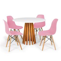 Conjunto Mesa de Jantar Talia Amadeirada Branca 100cm com 4 Cadeiras Eames Eiffel - Rosa