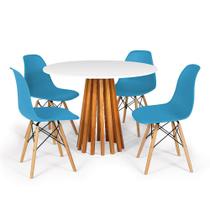 Conjunto Mesa de Jantar Talia Amadeirada Branca 100cm com 4 Cadeiras Eames Eiffel - Turquesa