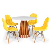 Conjunto Mesa de Jantar Talia Amadeirada Branca 100cm com 4 Cadeiras Eiffel Botonê - Amarelo