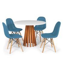 Conjunto Mesa de Jantar Talia Amadeirada Branca 100cm com 4 Cadeiras Eiffel Botonê - Turquesa