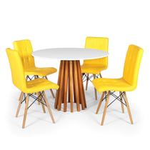 Conjunto Mesa de Jantar Talia Amadeirada Branca 100cm com 4 Cadeiras Eiffel Gomos - Amarelo
