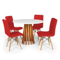 Conjunto Mesa de Jantar Talia Amadeirada Branca 100cm com 4 Cadeiras Eiffel Gomos - Vermelho