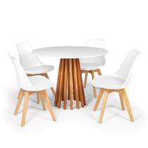 Conjunto Mesa de Jantar Talia Amadeirada Branca 100cm com 4 Cadeiras Eiffel Leda - Branco - Magazine Decor