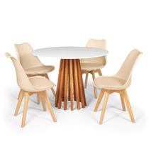 Conjunto Mesa de Jantar Talia Amadeirada Branca 100cm com 4 Cadeiras Eiffel Leda - Nude