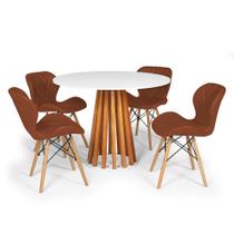Conjunto Mesa de Jantar Talia Amadeirada Branca 100cm com 4 Cadeiras Eiffel Slim - Marrom
