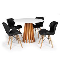 Conjunto Mesa de Jantar Talia Amadeirada Branca 100cm com 4 Cadeiras Eiffel Slim - Preto