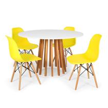 Conjunto Mesa de Jantar Talia Amadeirada Branca 120cm com 4 Cadeiras Eames Eiffel - Amarelo
