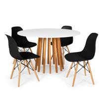 Conjunto Mesa de Jantar Talia Amadeirada Branca 120cm com 4 Cadeiras Eames Eiffel - Preto