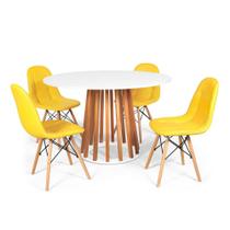 Conjunto Mesa de Jantar Talia Amadeirada Branca 120cm com 4 Cadeiras Eiffel Botonê - Amarelo
