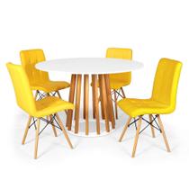 Conjunto Mesa de Jantar Talia Amadeirada Branca 120cm com 4 Cadeiras Eiffel Gomos - Amarelo