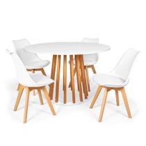 Conjunto Mesa de Jantar Talia Amadeirada Branca 120cm com 4 Cadeiras Eiffel Leda - Branco