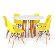 Conjunto Mesa de Jantar Talia Amadeirada Branca 120cm com 6 Cadeiras Eames Eiffel - Amarelo