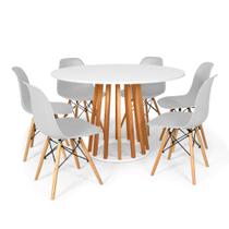 Conjunto Mesa de Jantar Talia Amadeirada Branca 120cm com 6 Cadeiras Eames Eiffel - Cinza