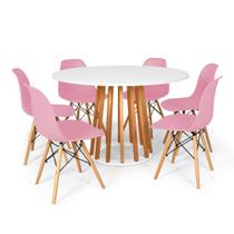 Conjunto Mesa de Jantar Talia Amadeirada Branca 120cm com 6 Cadeiras Eames Eiffel - Rosa