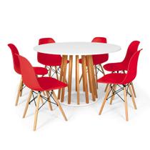 Conjunto Mesa de Jantar Talia Amadeirada Branca 120cm com 6 Cadeiras Eames Eiffel - Vermelho