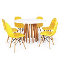 Conjunto Mesa de Jantar Talia Amadeirada Branca 120cm com 6 Cadeiras Eiffel Botonê - Amarelo