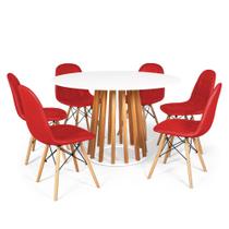Conjunto Mesa de Jantar Talia Amadeirada Branca 120cm com 6 Cadeiras Eiffel Botonê - Vermelho