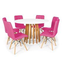 Conjunto Mesa de Jantar Talia Amadeirada Branca 120cm com 6 Cadeiras Eiffel Gomos - Rosa - Magazine Decor