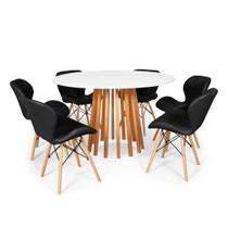 Conjunto Mesa de Jantar Talia Amadeirada Branca 120cm com 6 Cadeiras Eiffel Slim - Preto
