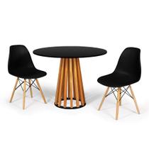 Conjunto Mesa de Jantar Talia Amadeirada Preta 100cm com 2 Cadeiras Eames Eiffel - Preto