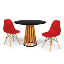 Conjunto Mesa de Jantar Talia Amadeirada Preta 100cm com 2 Cadeiras Eames Eiffel - Vermelho
